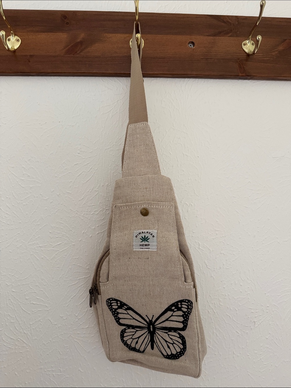 Himalayan Hemp Beige Butterfly Sling Bag
